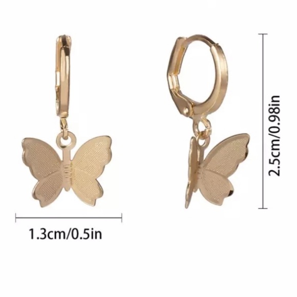 Gold Huggies Hoop Butterfly Earrings - Picture 3 of 3